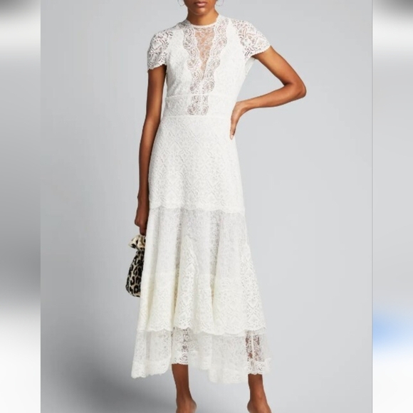 NWT Jonathan Simkhai White Lace Multimedia Midi Wedding Dress Size 0 - Picture 1 of 17
